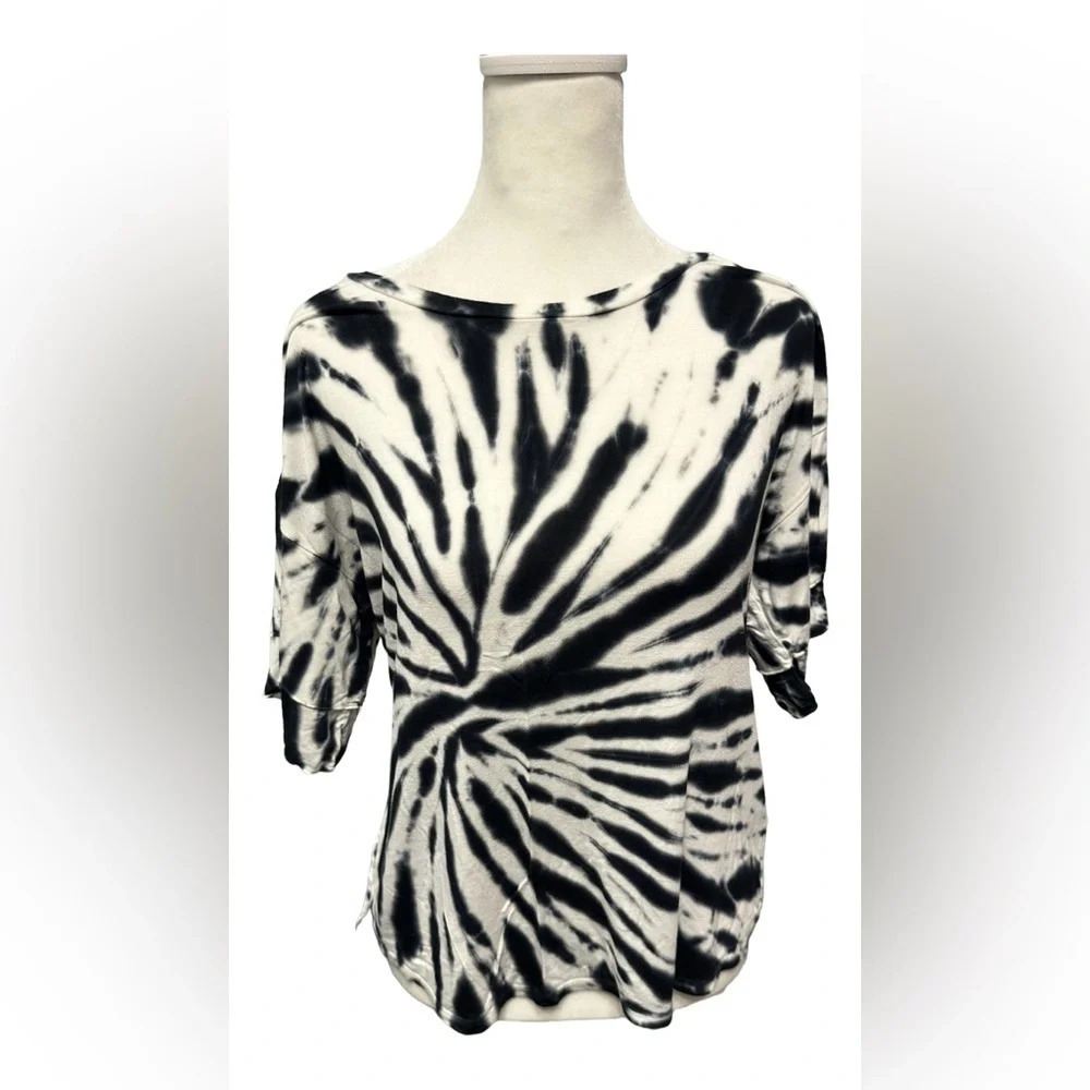 Wonderly Black And White Tie 3/4 Leve Sleeve Rayon Top Size Small